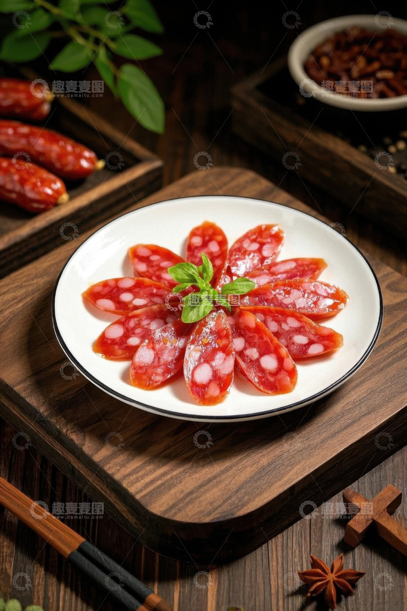 高清大图下载【趣麦麦图】摆盘精致的切片香肠美食