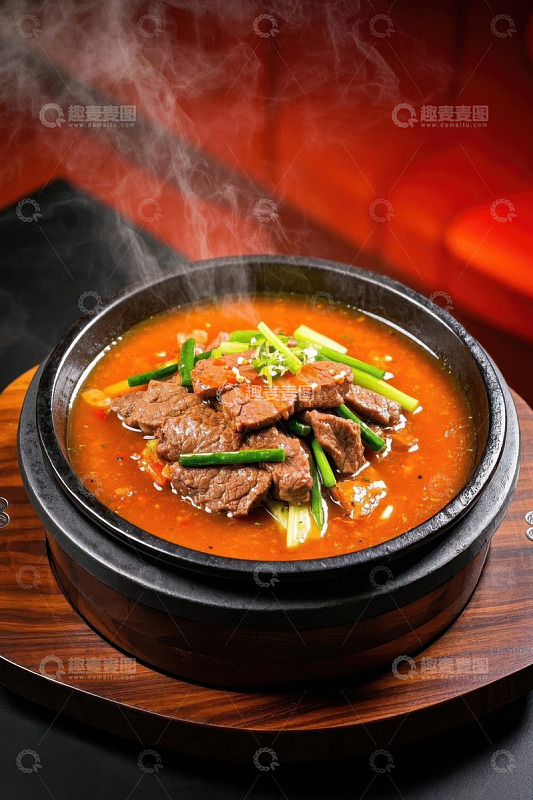 热气腾腾的牛肉汤美食