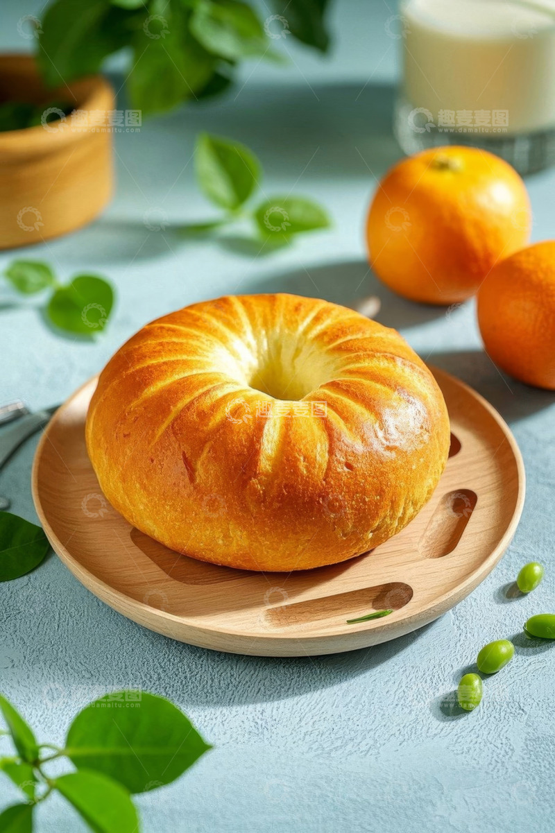 高清大图下载【趣麦麦图】木盘上的面包与水果