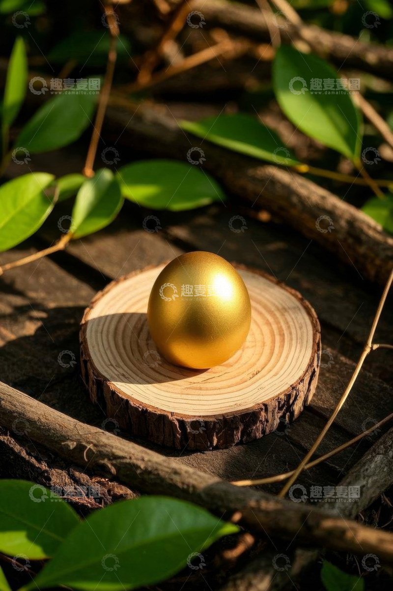 高清大图下载【趣麦麦图】木片上的金色鸡蛋装饰