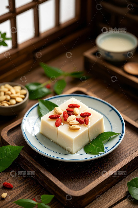 中式摆盘的坚果枸杞豆腐