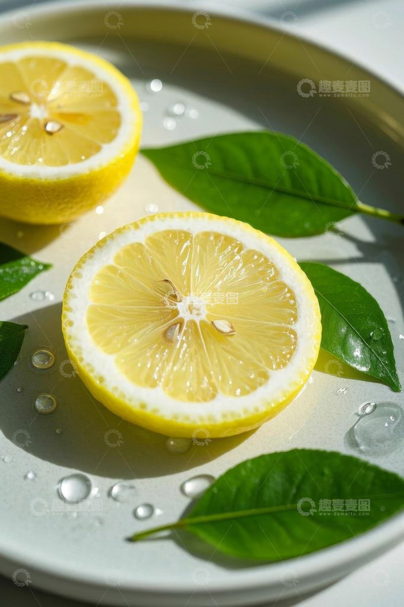 高清大图下载【趣麦麦图】盘中切片柠檬特写