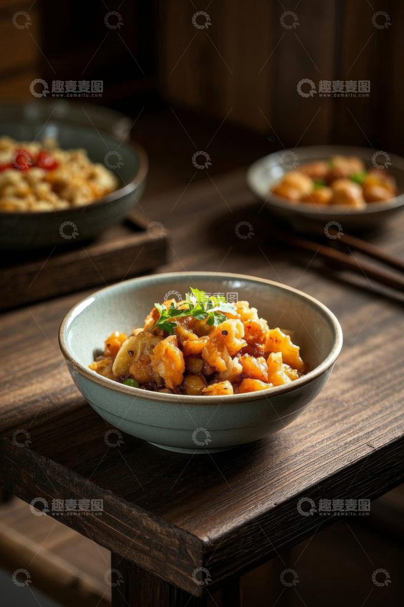 高清大图下载【趣麦麦图】木桌上的美味中式菜肴