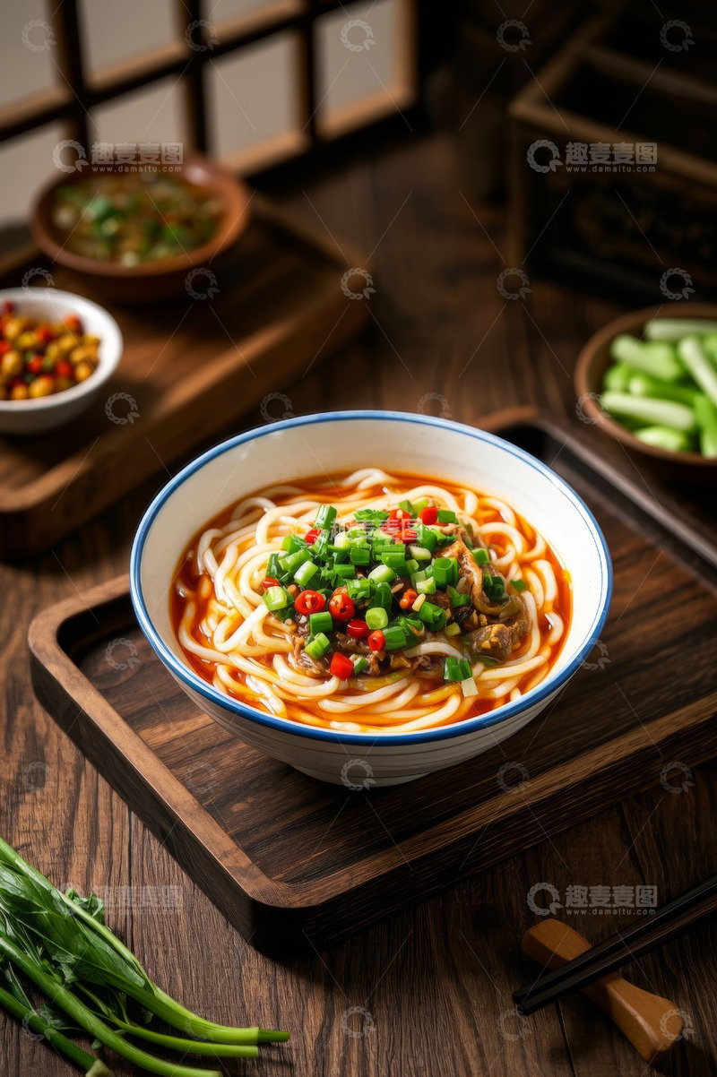 高清大图下载【趣麦麦图】木桌上的一碗美味米粉