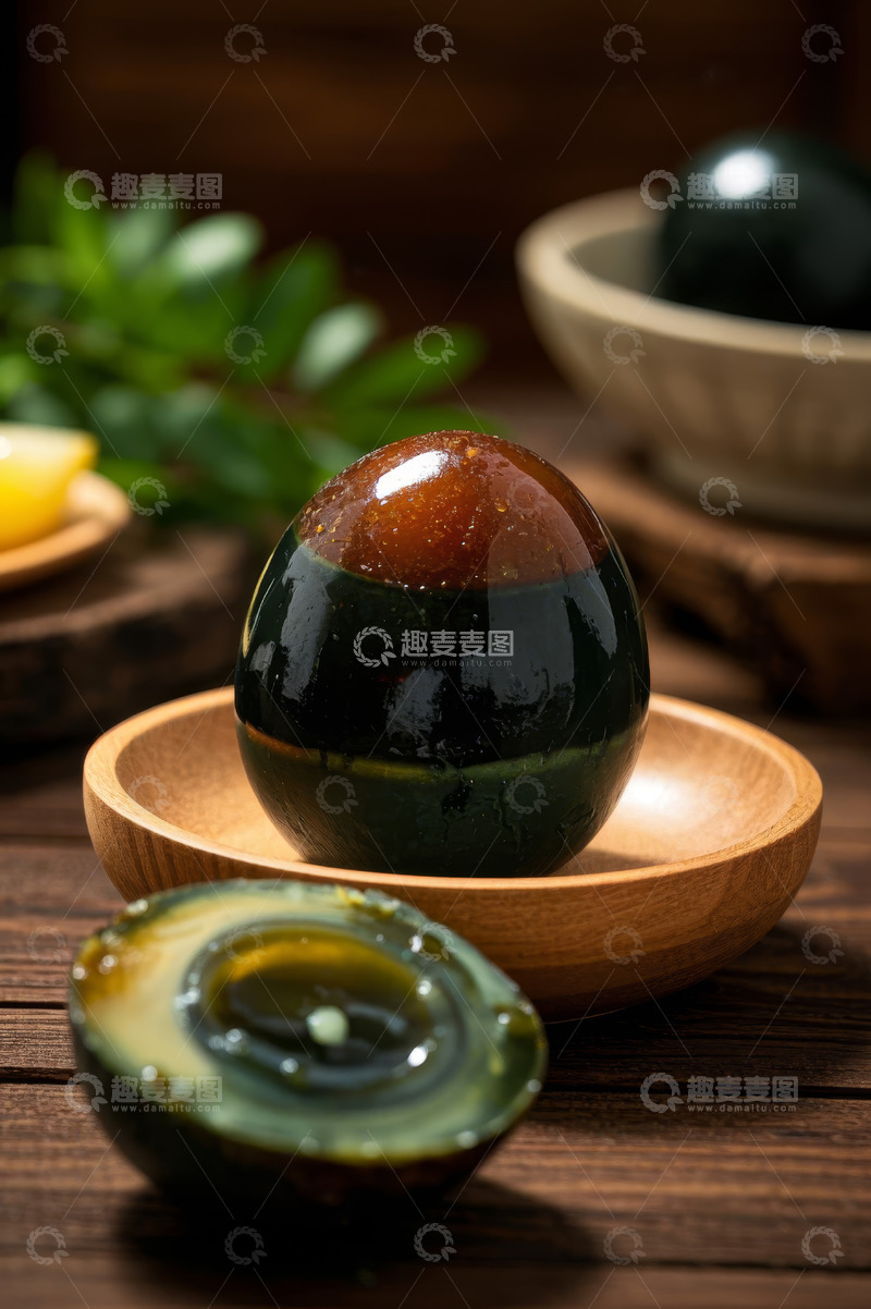 高清大图下载【趣麦麦图】木盘上的皮蛋特写