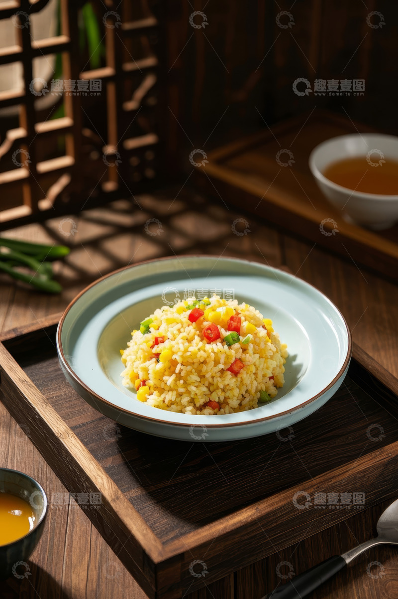 高清大图下载【趣麦麦图】中式摆盘的美味蔬菜炒饭