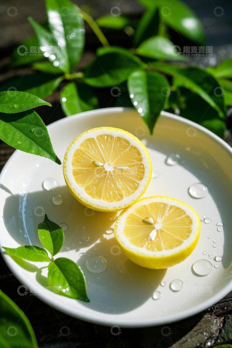 高清大图下载【趣麦麦图】盘中切开的新鲜柠檬