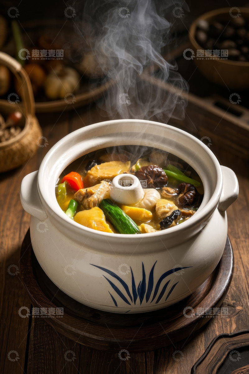 高清大图下载【趣麦麦图】热气腾腾的砂锅炖菜