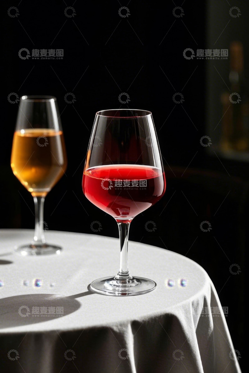 高清大图下载【趣麦麦图】桌上两杯红白酒类饮品