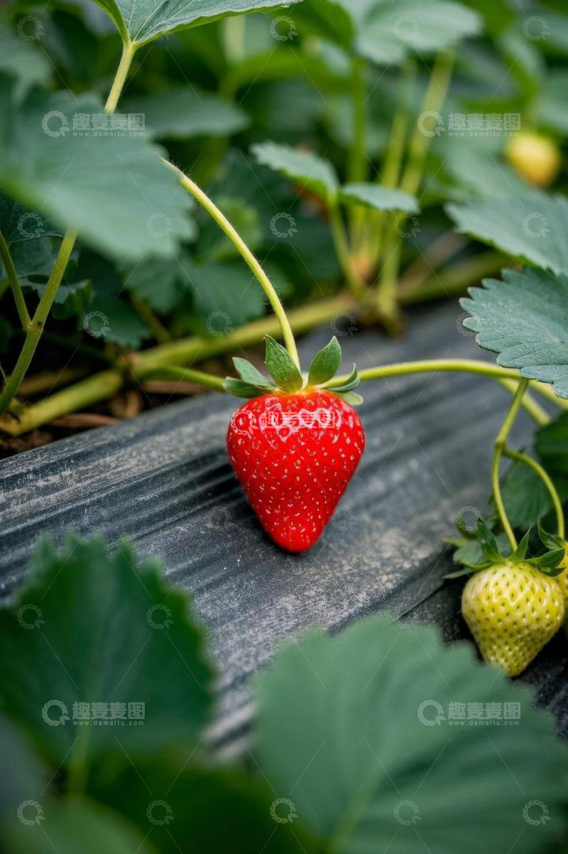 高清大图下载【趣麦麦图】田间成熟的新鲜草莓