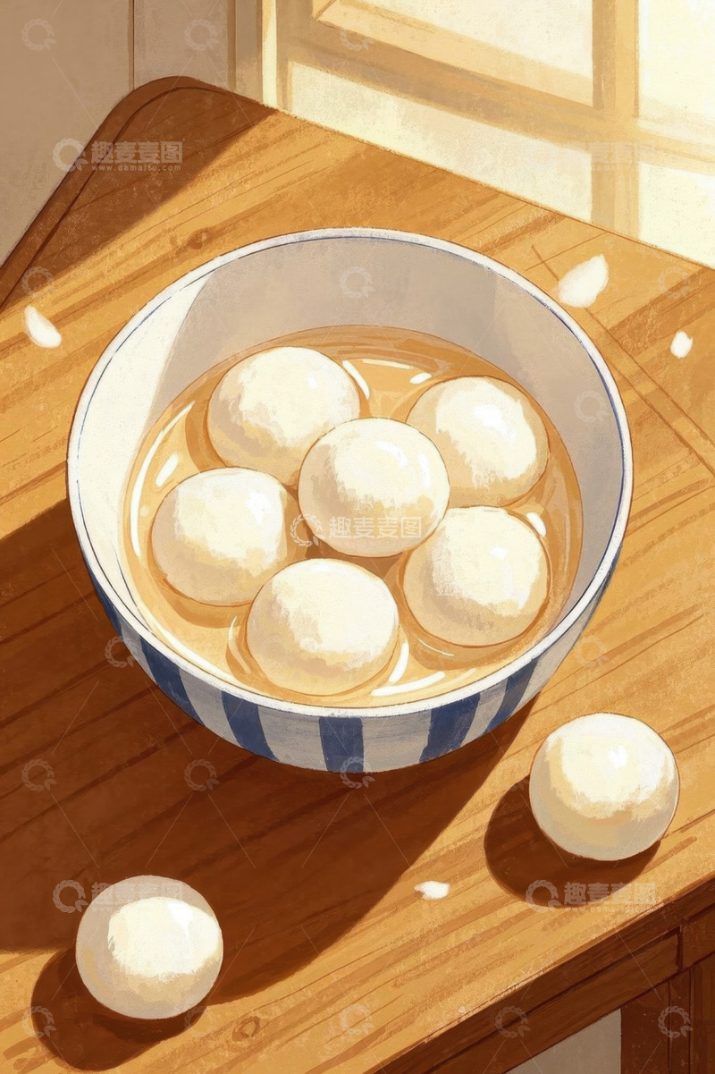 高清大图下载【趣麦麦图】木桌上碗装汤圆特写