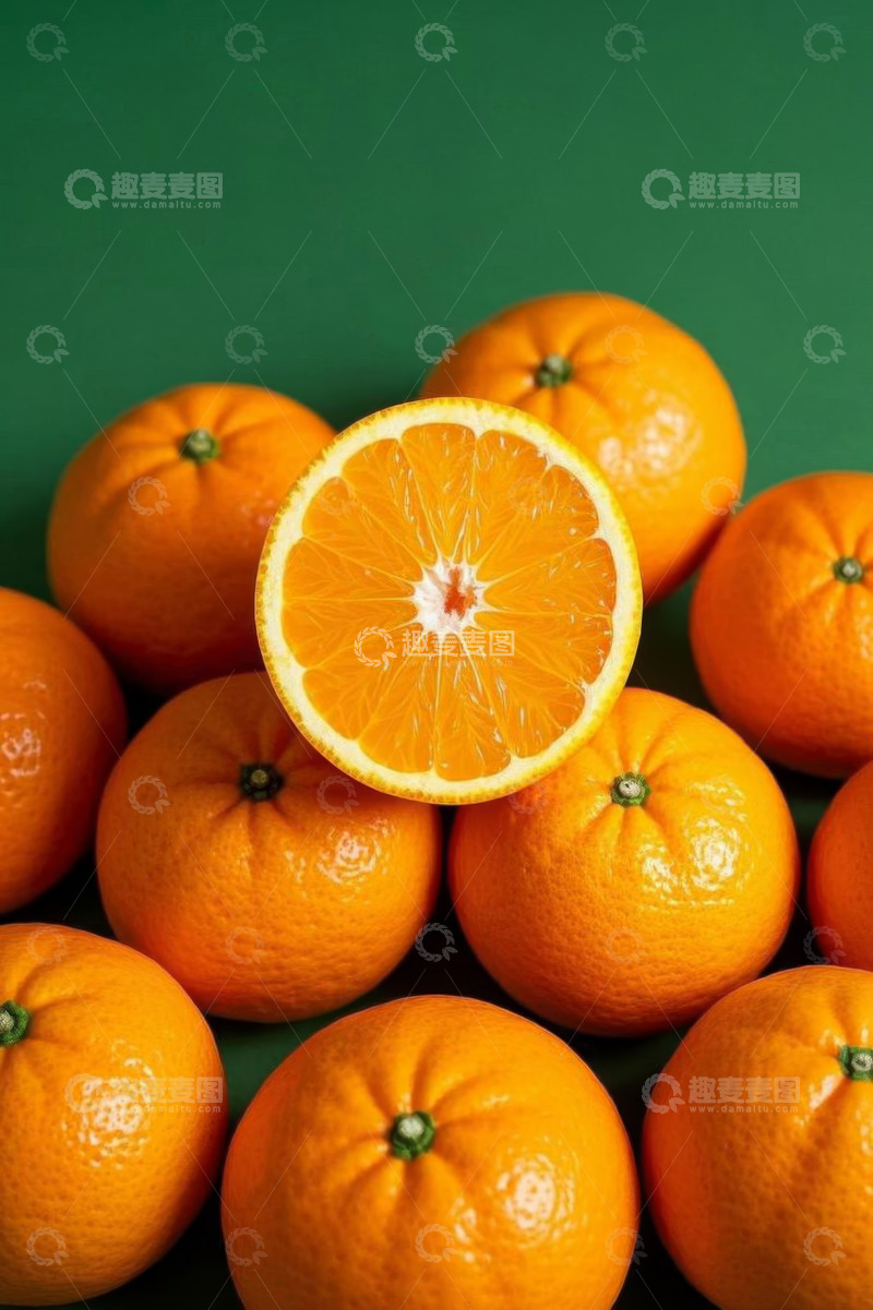高清大图下载【趣麦麦图】绿色背景下的橙子特写