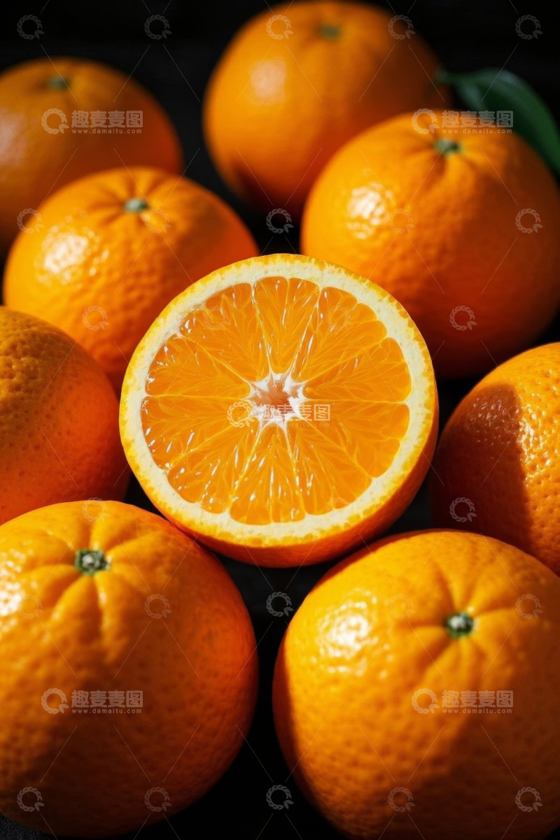 高清大图下载【趣麦麦图】新鲜橙子及切开的橙子特写