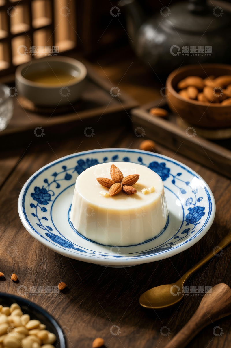 高清大图下载【趣麦麦图】中式甜点杏仁布丁摆拍