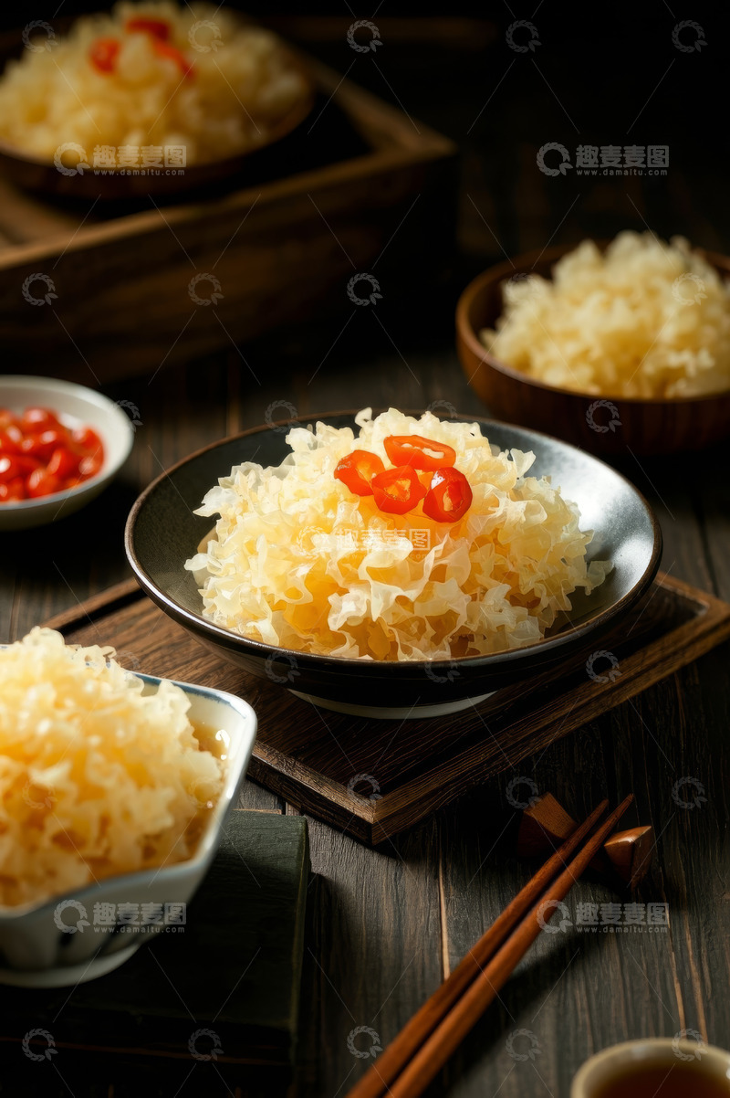 高清大图下载【趣麦麦图】碗装银耳配辣椒中式美食