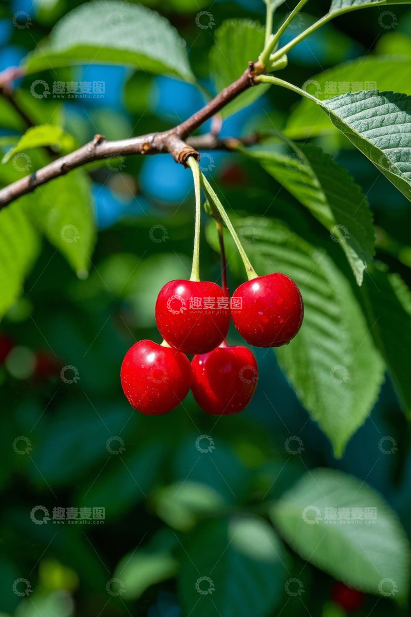 高清大图下载【趣麦麦图】枝头成熟樱桃特写