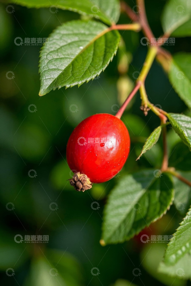 高清大图下载【趣麦麦图】枝头红色浆果与绿叶特写