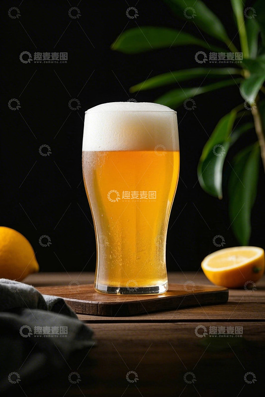 木桌上的泡沫啤酒