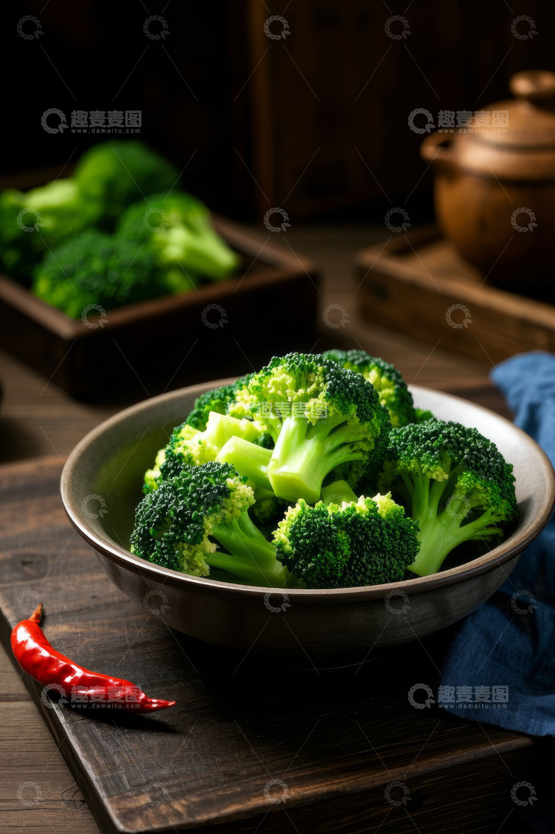 高清大图下载【趣麦麦图】碗装西兰花与红辣椒静物