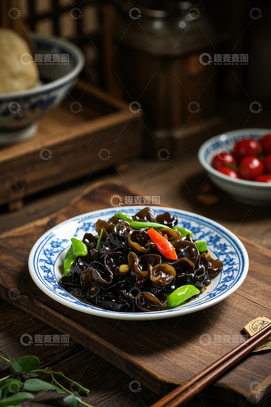 中式摆盘的凉拌黑木耳菜肴