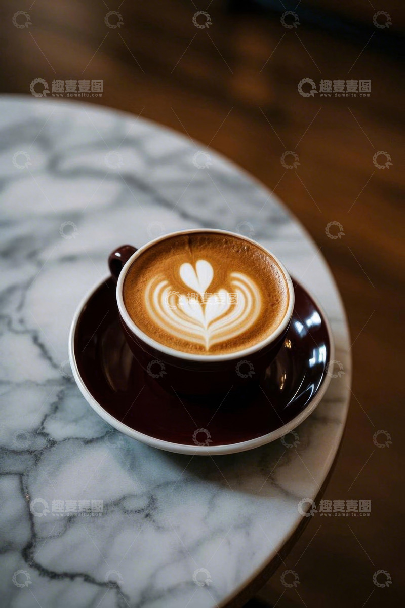 高清大图下载【趣麦麦图】大理石桌上的拉花咖啡