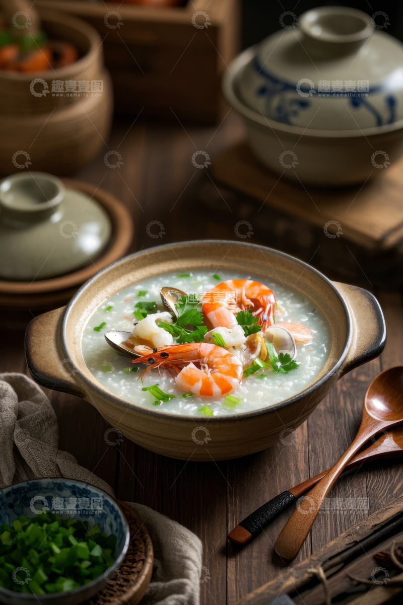 高清大图下载【趣麦麦图】砂锅海鲜粥美食摄影素材