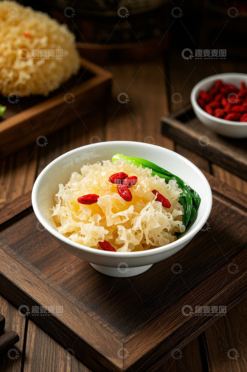 高清大图下载【趣麦麦图】碗装银耳配枸杞青菜