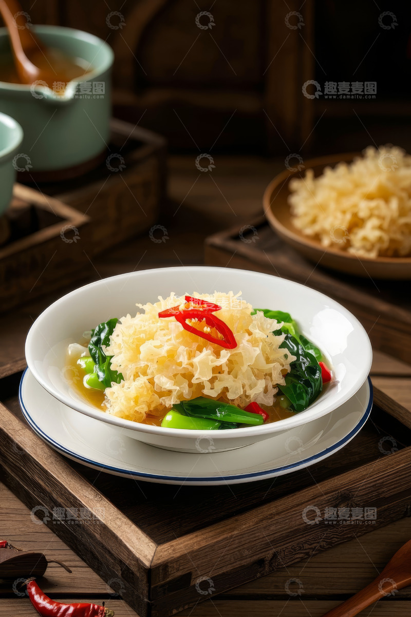 高清大图下载【趣麦麦图】白木耳青菜搭配美食特写