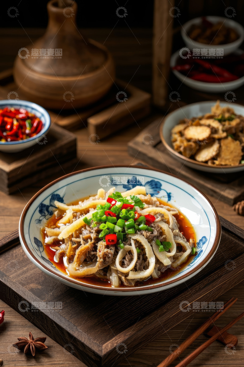 高清大图下载【趣麦麦图】中式风格碗装凉拌卤味美食