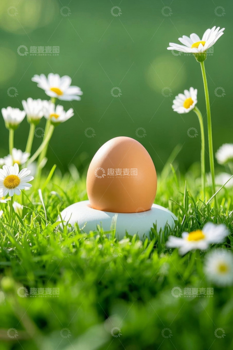 高清大图下载【趣麦麦图】草地上的鸡蛋与雏菊