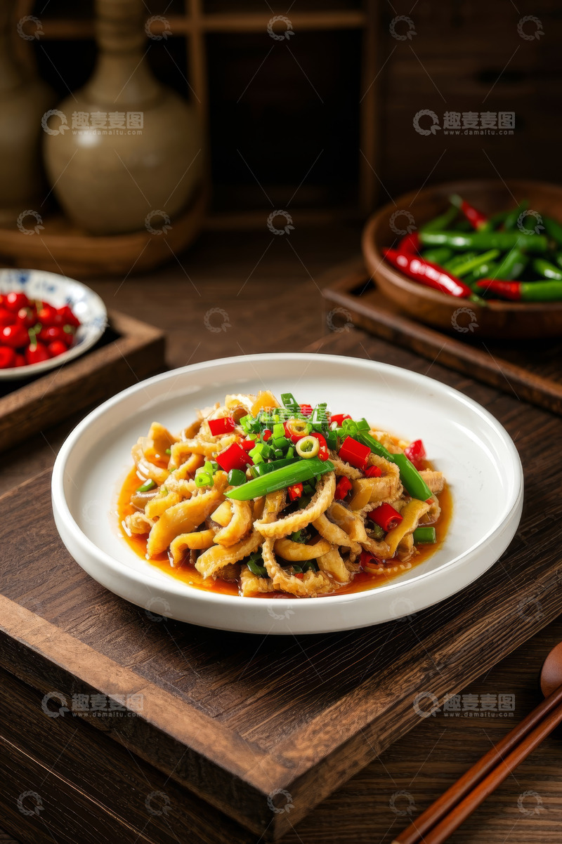 高清大图下载【趣麦麦图】木盘上的香辣凉拌猪肚