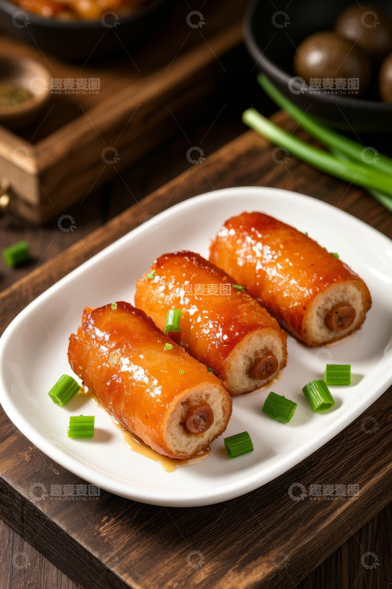 高清大图下载【趣麦麦图】白色盘中的美味肉肠美食