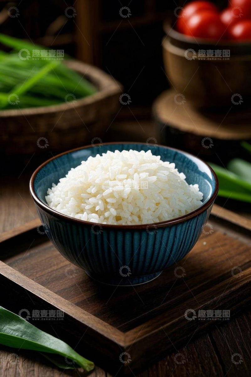 高清大图下载【趣麦麦图】碗装白米饭搭配绿植蔬菜
