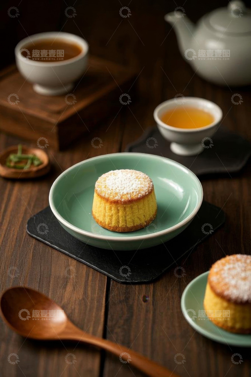 高清大图下载【趣麦麦图】木质桌上的蛋糕与茶饮组合