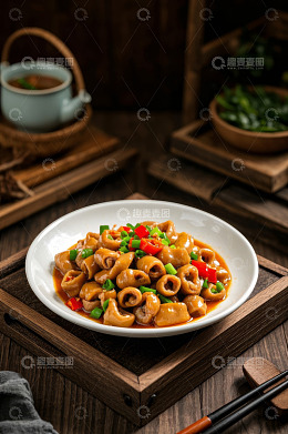 中式菜肴炒肥肠特写