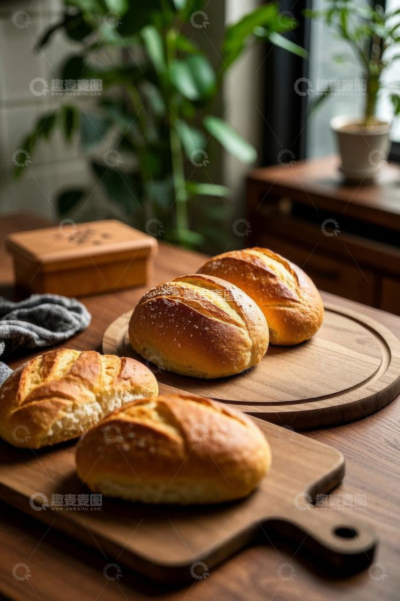 高清大图下载【趣麦麦图】木桌上摆放的美味面包