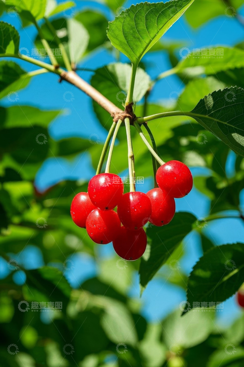 高清大图下载【趣麦麦图】枝头成熟的红色樱桃