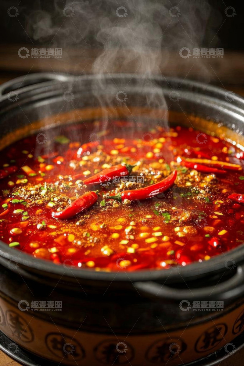 高清大图下载【趣麦麦图】热气腾腾的红汤火锅