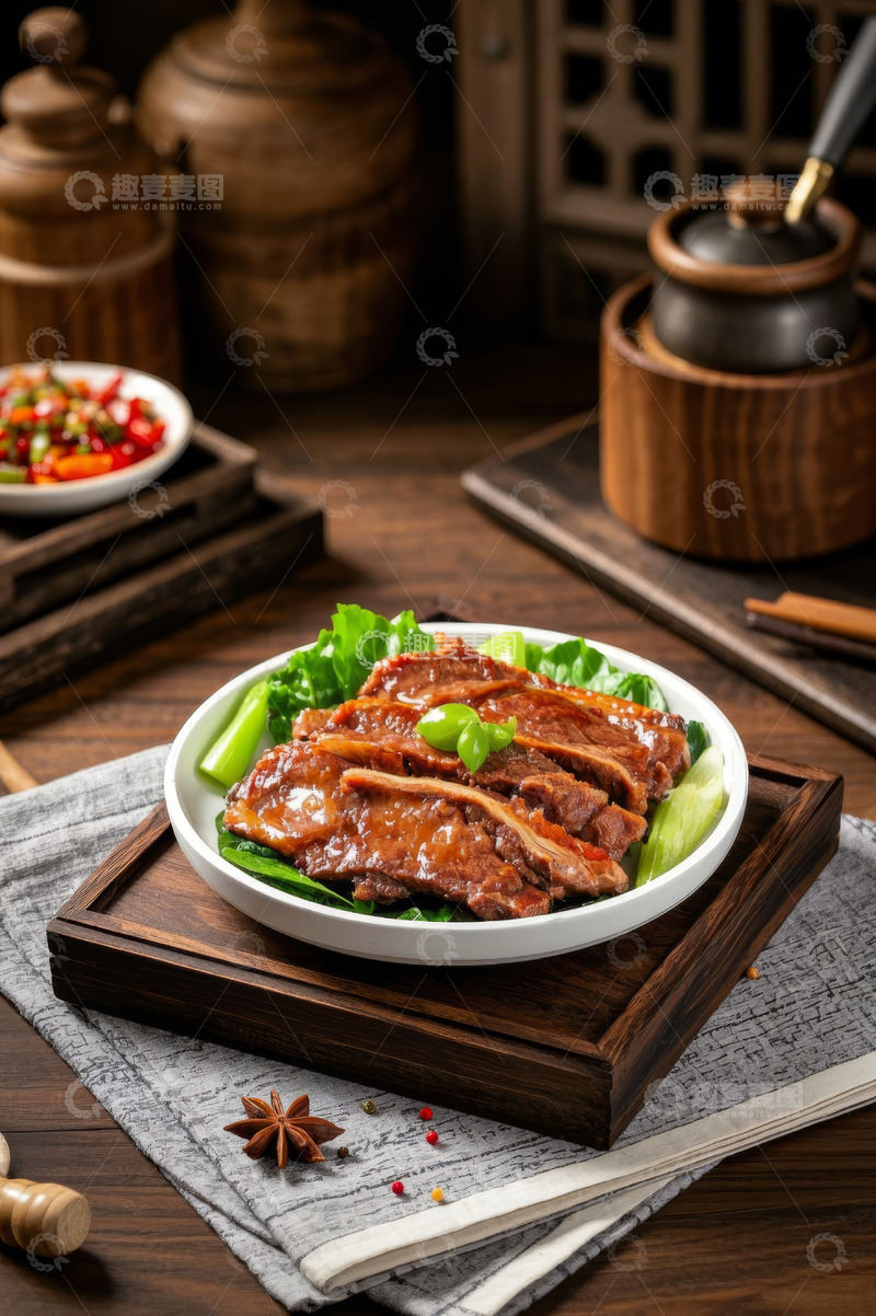 高清大图下载【趣麦麦图】中式摆盘酱牛肉美食特写