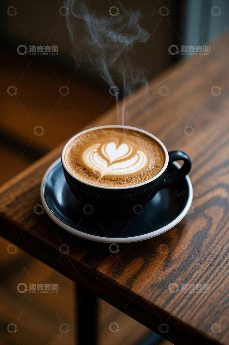 高清大图下载【趣麦麦图】木桌上的拉花热咖啡
