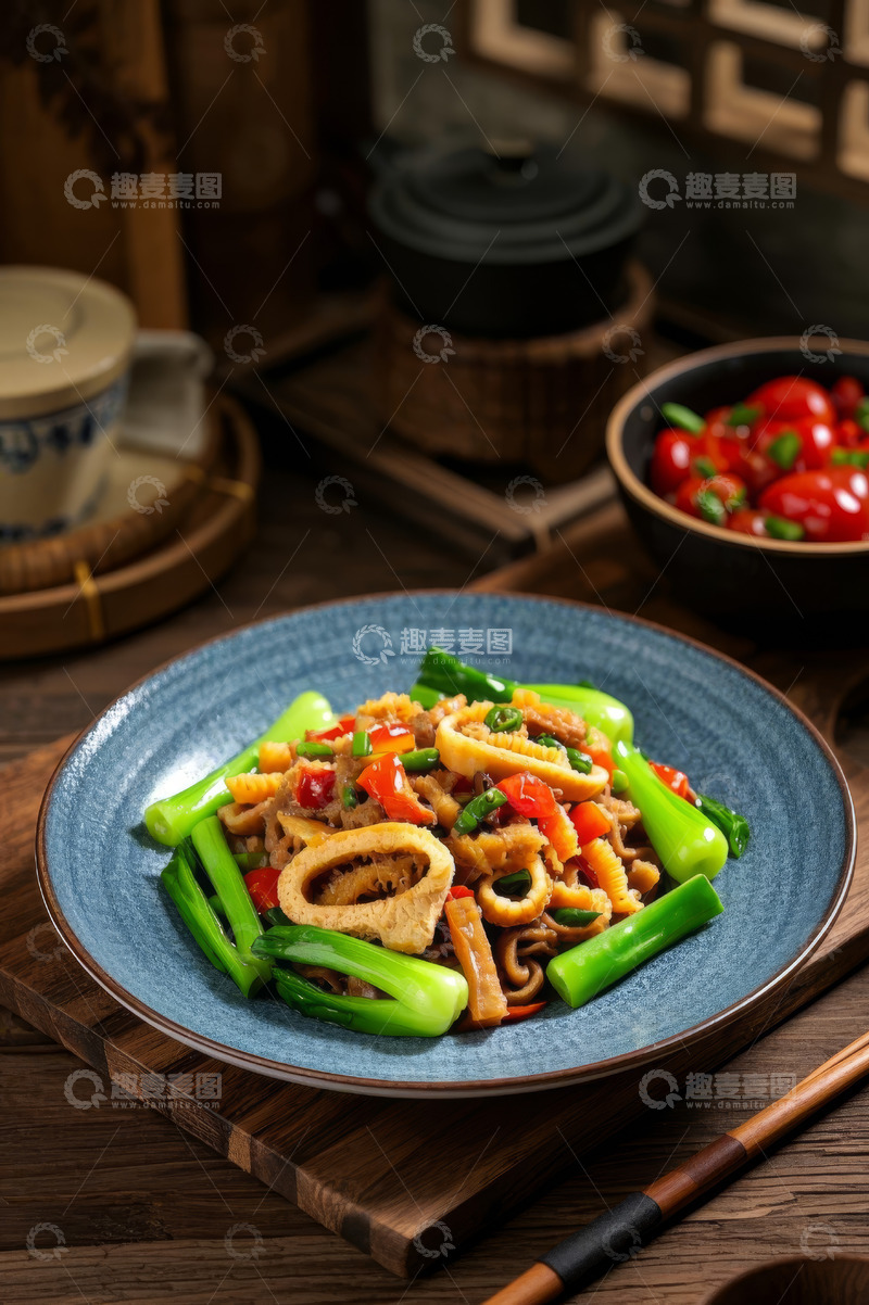 高清大图下载【趣麦麦图】中式炒鱿鱼菜肴特写