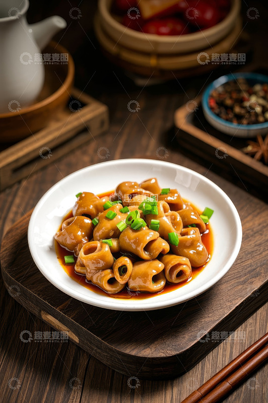 中式卤味猪肠美食特写