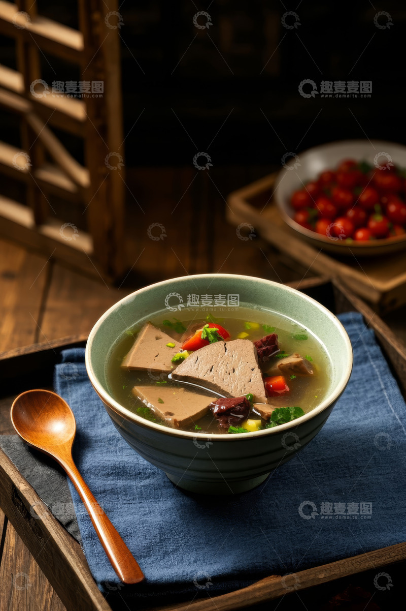 高清大图下载【趣麦麦图】碗装猪肝汤特写