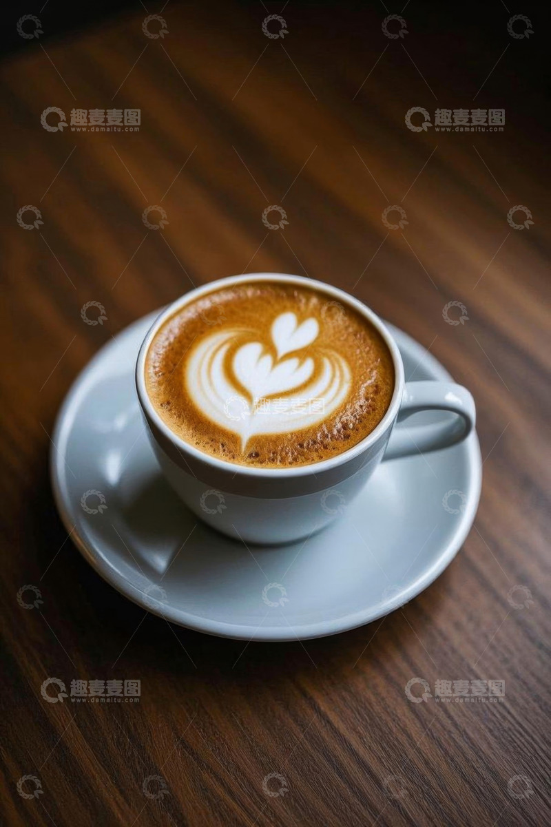 高清大图下载【趣麦麦图】木质桌面上的拉花咖啡