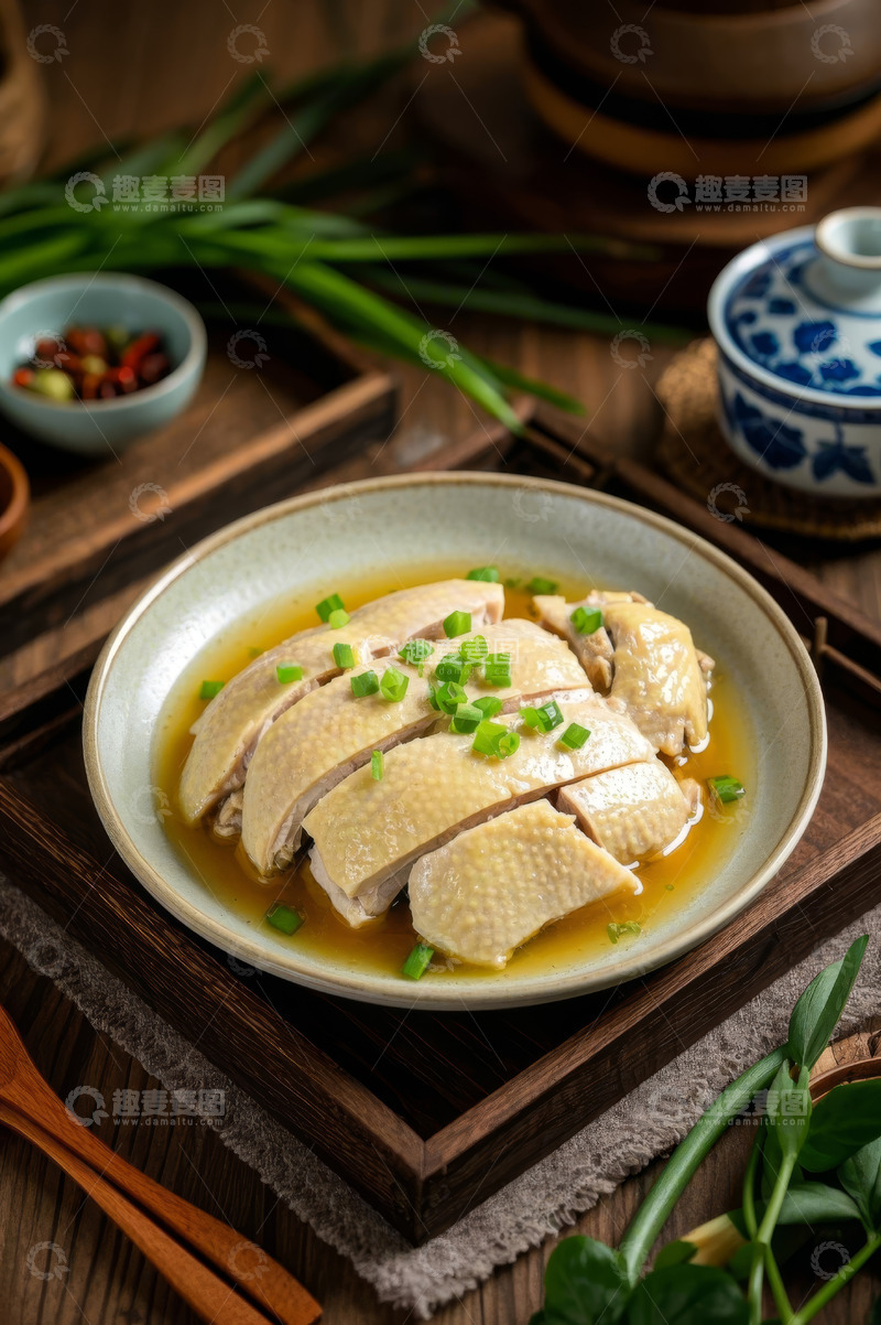 高清大图下载【趣麦麦图】中式摆盘的白切鸡肉美食