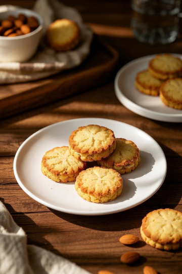 木桌上摆放的美味饼干