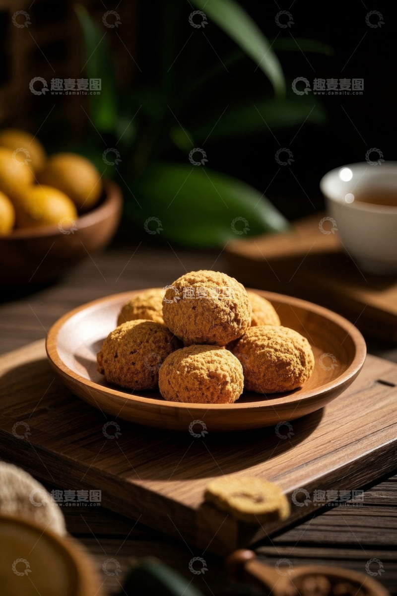 高清大图下载【趣麦麦图】木盘上的美味小吃特写