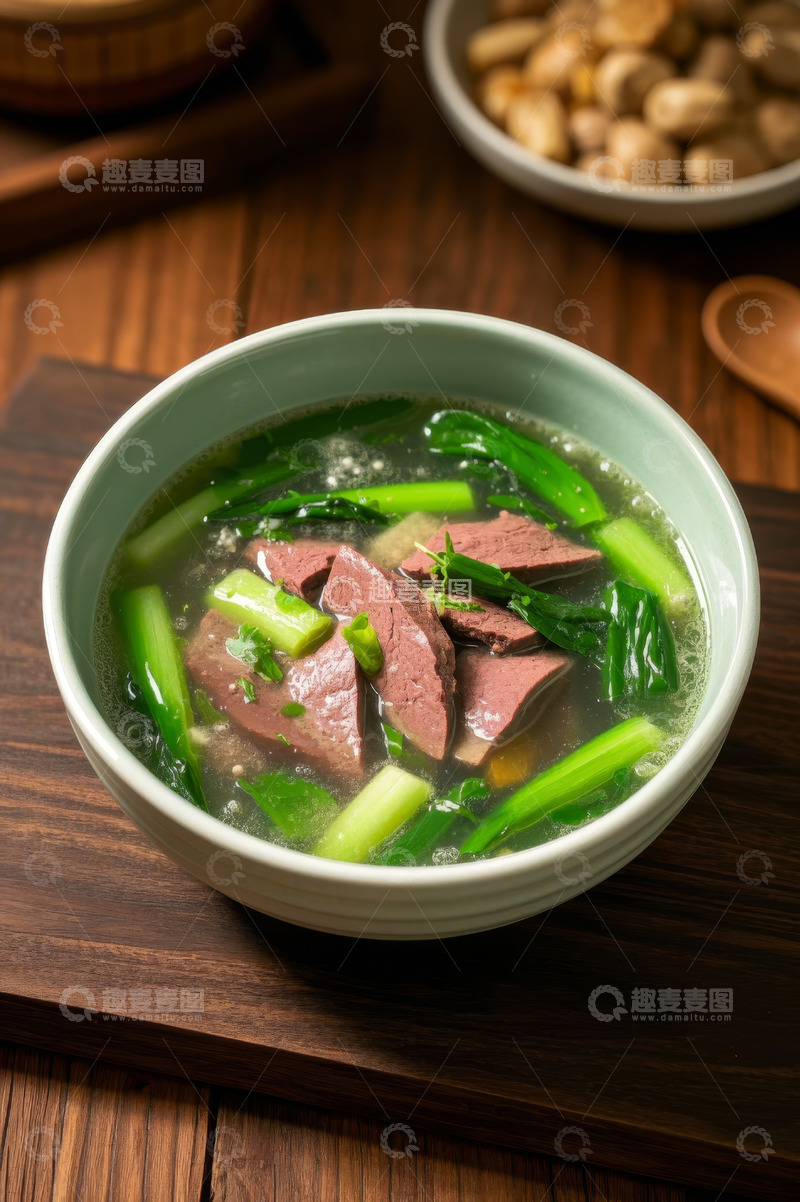 高清大图下载【趣麦麦图】碗装青菜猪肝汤特写