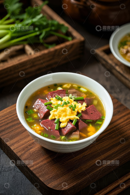 碗装鸭血蛋花汤美食特写