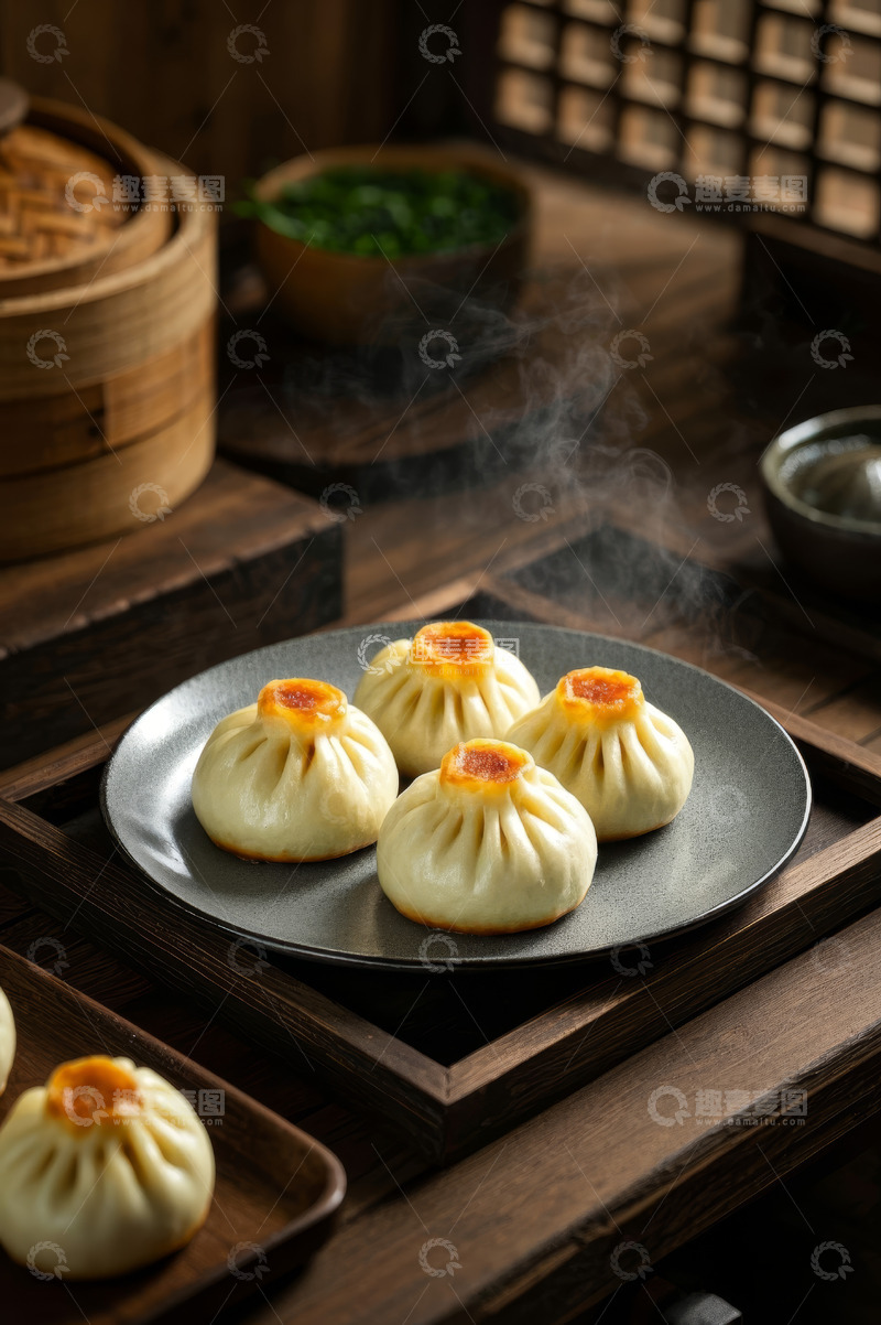 高清大图下载【趣麦麦图】中式餐桌上的美味鲜肉包